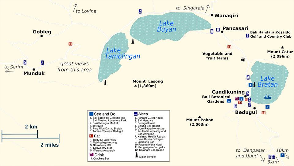 Map of Bedugul Bali with Three Lakes