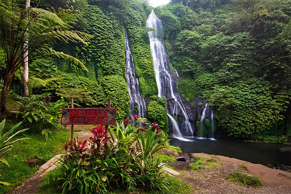 Banyumala Waterfall Bali Guide Red Signage